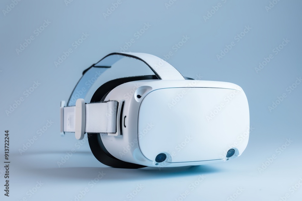 a white virtual reality headset on a blue surface a white virtual reality headset on a blue surface