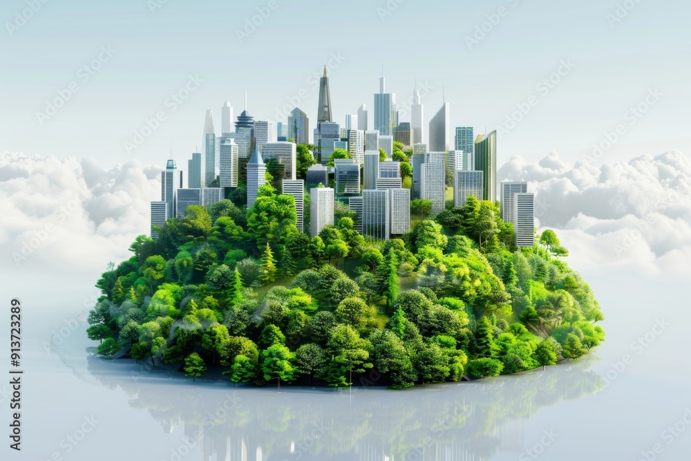 Fototapeta premium Green earth-friendly low-emission urban lifestyle promoting sustainable living practices