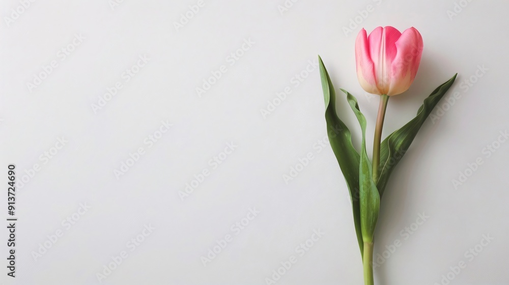Fototapeta premium Single pink tulip flower on white background