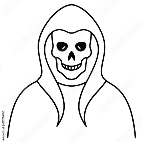 Halloween Horror Reaper Vector Line Art Icon Logo.