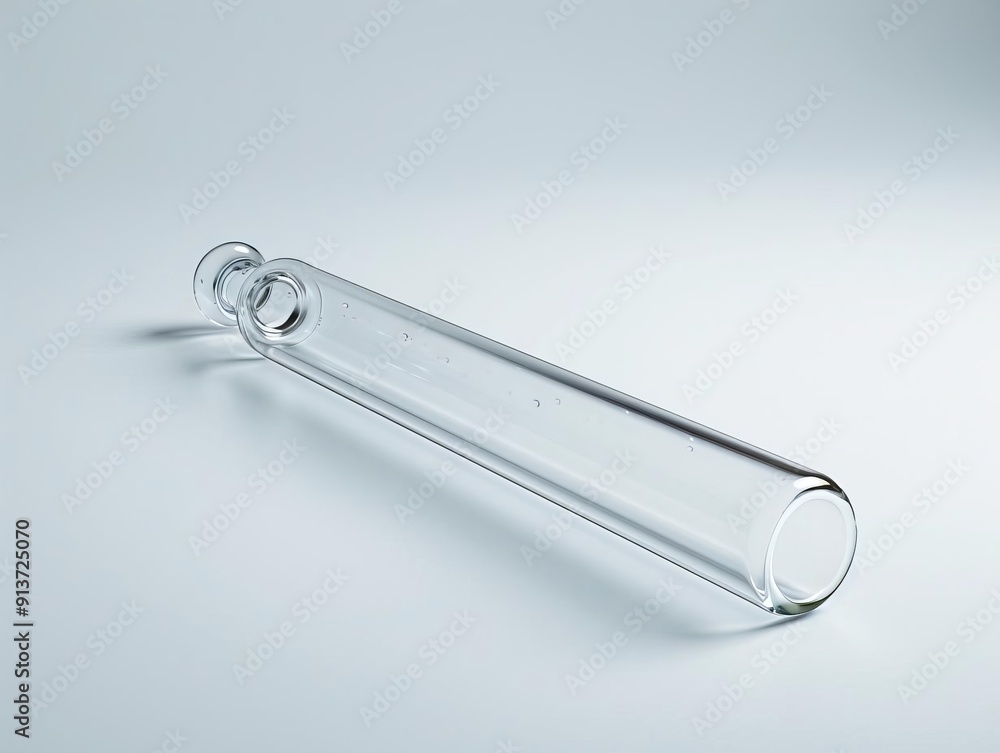 A clear, fragile test tube with nutrient liquid on solid white background, single object A clear, fragile test tube with nutrient liquid on solid white background, single object