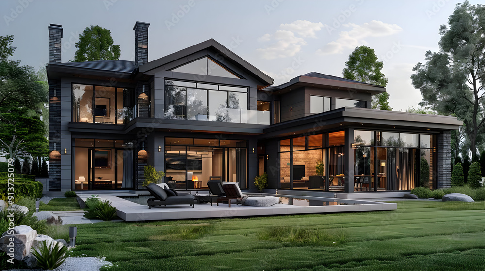 Modern House with Pool and Patio 3D Illustration Modern House with Pool and Patio 3D Illustration