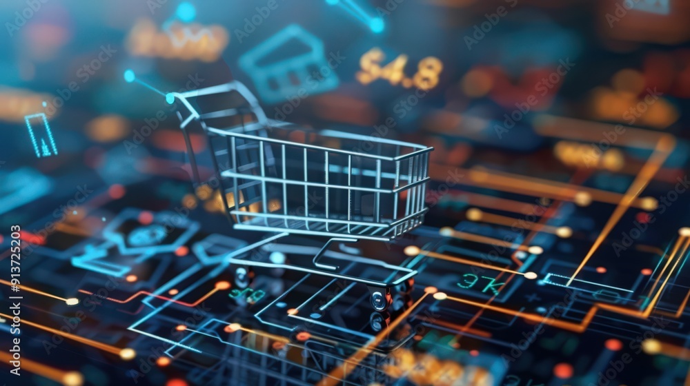 E-commerce technology, showcasing online shopping and digital transactions E-commerce technology, showcasing online shopping and digital transactions