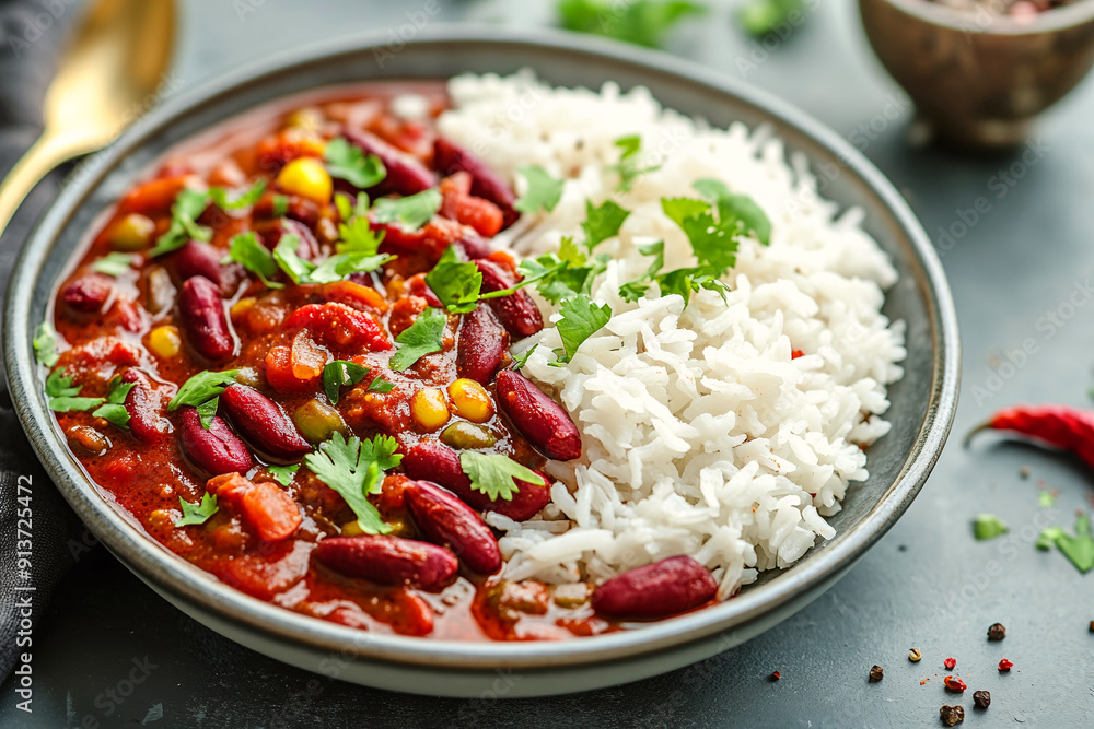Rajma curry with white rice on a plate. Rajma curry with white rice on a plate.