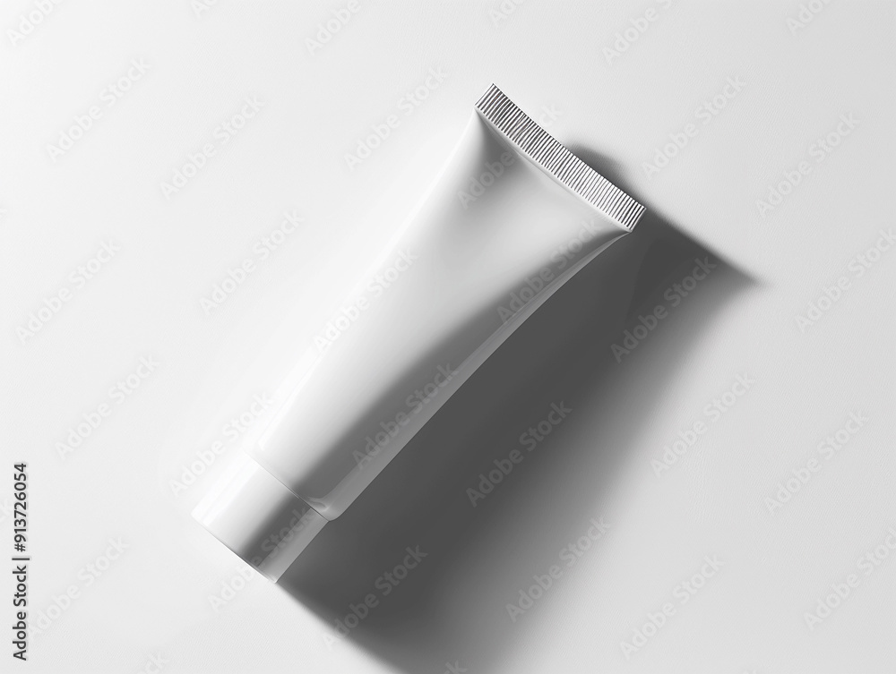 Minimalist White Tube of Cream Resting on Smooth Surface With Soft Shadows in Natural Light