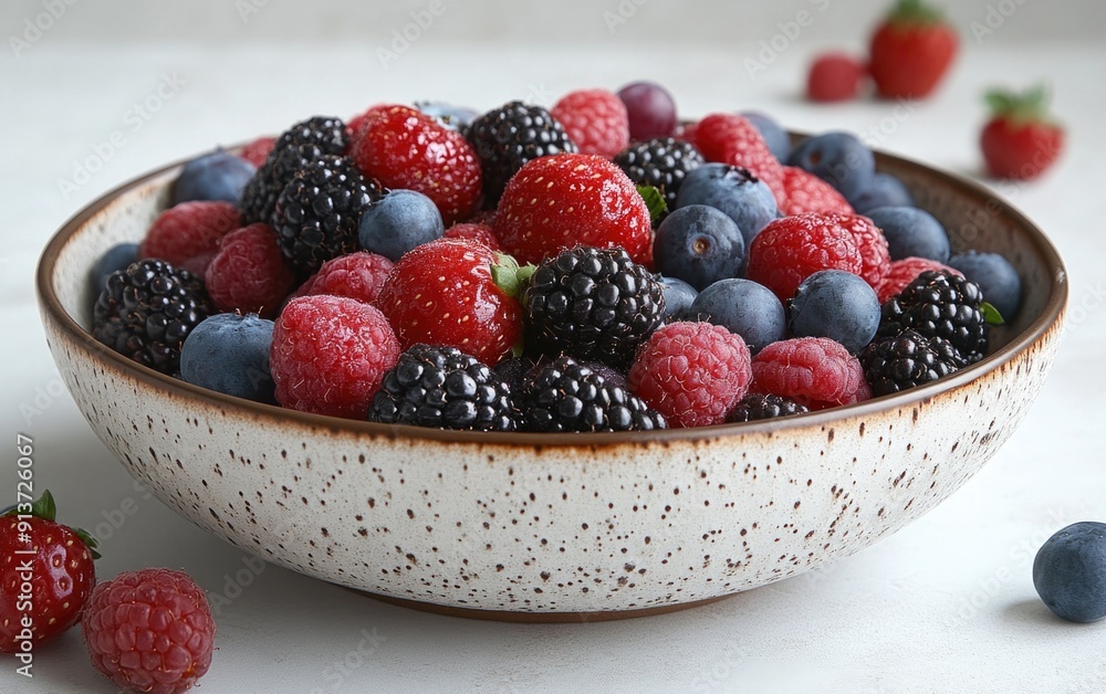 Abundance of Assorted Berries in Ceramic Bowl - Healthy Snacks Packed with Antioxidants Abundance of Assorted Berries in Ceramic Bowl - Healthy Snacks Packed with Antioxidants