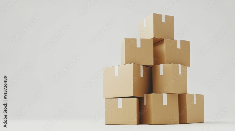 Obraz premium a stack of cardboard boxes on a white background