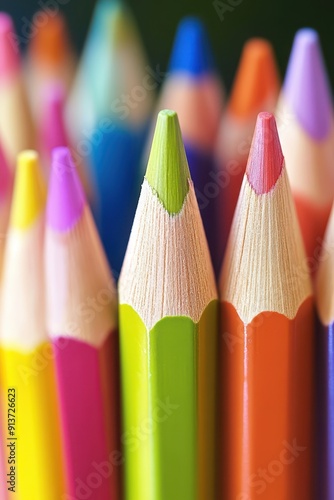 many colored pencils are lined up in a row photo