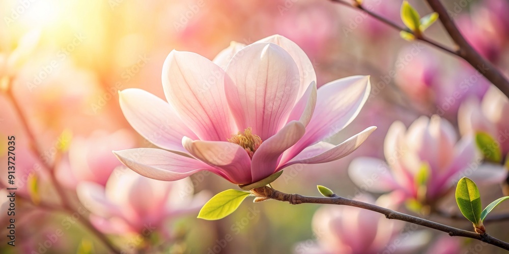 Soft pink magnolia flower with delicate petals in full bloom, spring, blossom, botanical, garden, nature, elegant, romantic Soft pink magnolia flower with delicate petals in full bloom, spring, blossom, botanical, garden, nature, elegant, romantic