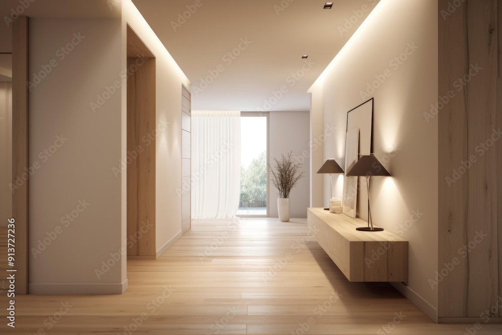 Φωτογραφία Spacious and airy minimalist living room interior with wooden floors and natural