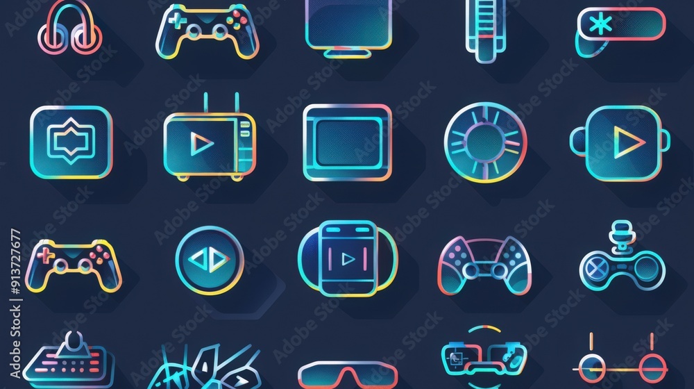 © Thirawat - Embrace modern entertainment with icons that depict streaming, gaming, and multimedia experiences © Thirawat - Embrace modern entertainment with icons that depict streaming, gaming, and multimedia experiences
