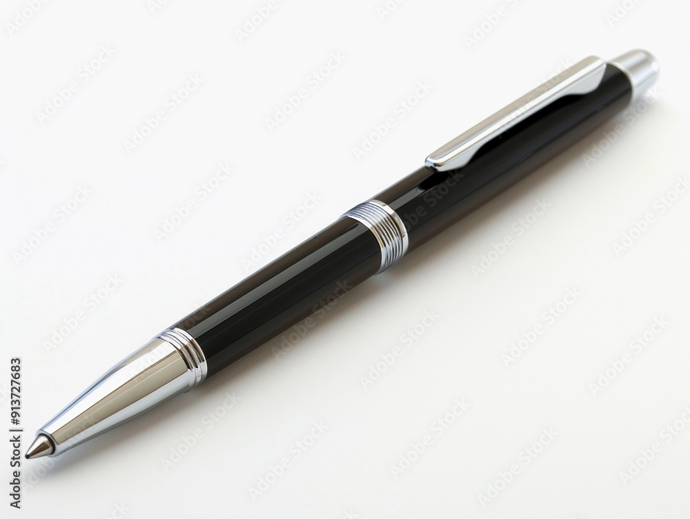 Elegant Black Ballpoint Pen Resting on a Neutral Background in a Modern Workspace Setting Elegant Black Ballpoint Pen Resting on a Neutral Background in a Modern Workspace Setting