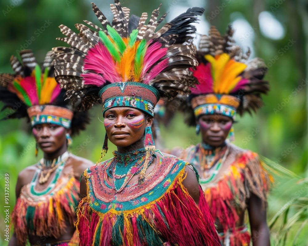 Fototapeta premium Celebrating Unity: Colorful Tribal Ceremony in Natural Setting