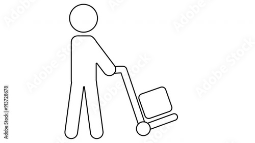 Animation of line sketch icon of person carrying package