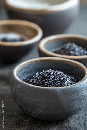 Black lava salt in bowls 