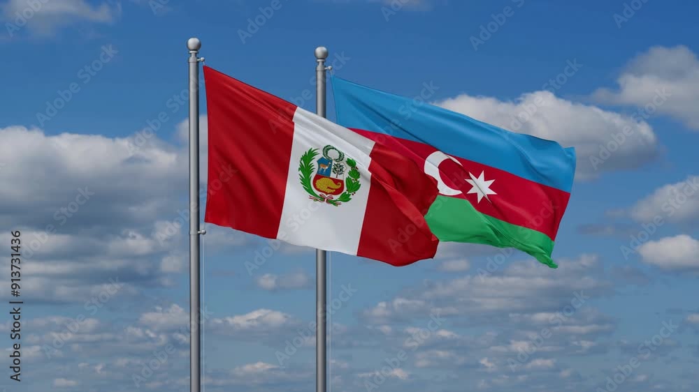 Azerbaijan and Peru flags flying together, video concept of the relationship, two country cooperation concept Azerbaijan and Peru flags flying together, video concept of the relationship, two country cooperation concept