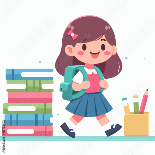 cartoon school child flat illustration