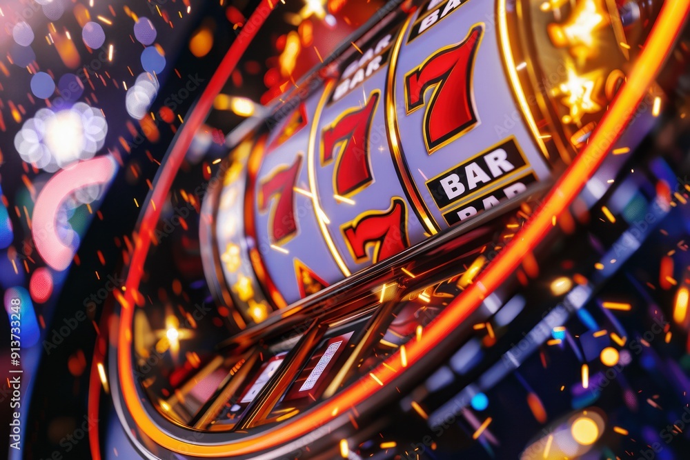 casino slot machine reel with jackpot symbols and dynamic neon lights and sparkles close-up casino slot machine reel with jackpot symbols and dynamic neon lights and sparkles close-up