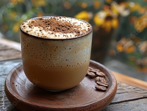 Singleorigin cappuccino with a dusting of cocoa, Caffeine, Flavored coffee delight photo