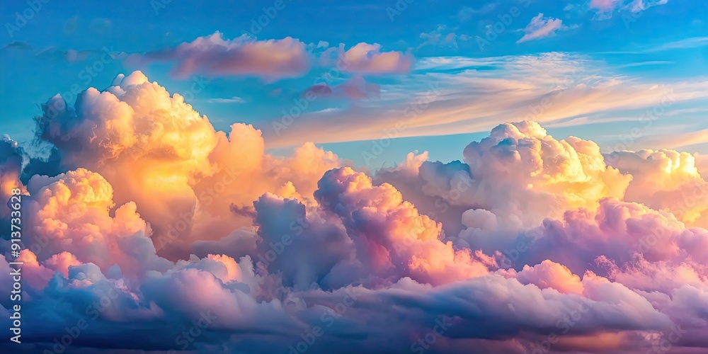 Soft, billowing clouds in a seamless sky with a transition from light blue to pink at sunrise, sky, clouds, abstract Soft, billowing clouds in a seamless sky with a transition from light blue to pink at sunrise, sky, clouds, abstract