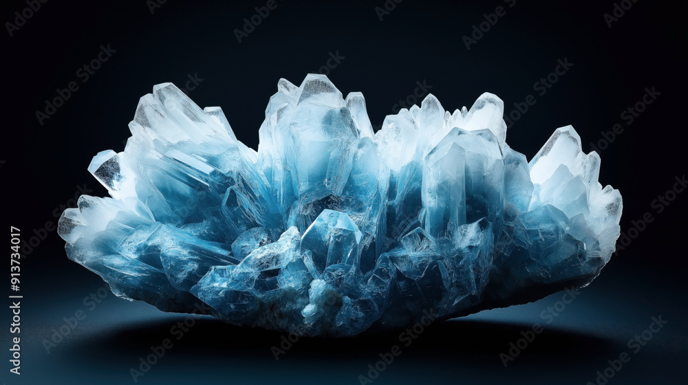 A high-quality close-up photograph of a blue crystal formation with sharp, transparent edges against a dark background. A high-quality close-up photograph of a blue crystal formation with sharp, transparent edges against a dark background.