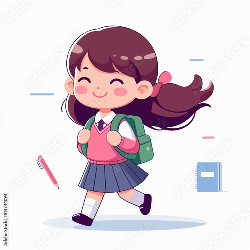 cartoon school child flat illustration