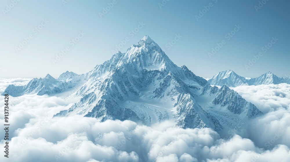 A view from atop a mountain, surrounded by clouds, with a blue sky peeking through as background A view from atop a mountain, surrounded by clouds, with a blue sky peeking through as background