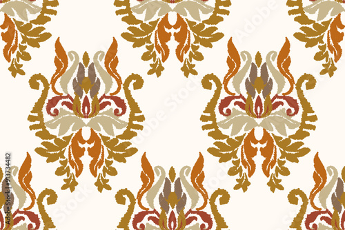 Ikat floral paisley embroidery on white background.Ikat ethnic oriental pattern traditional.Aztec style abstract vector illustration.design for texture,fabric,clothing,wrapping,decoration,sarong,scarf