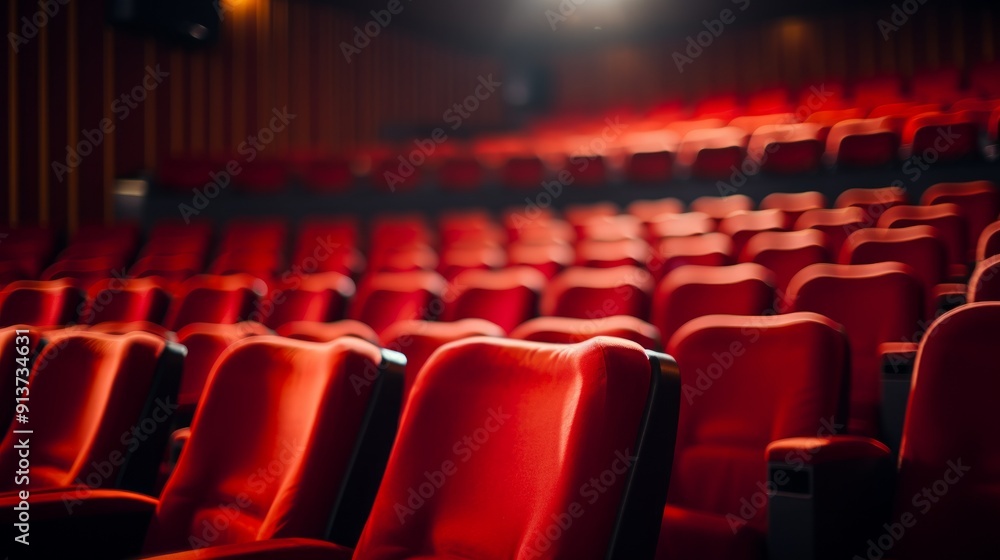 Empty cinema hall with red seats. Movie theatre. Neural network ai generated art Empty cinema hall with red seats. Movie theatre. Neural network ai generated art