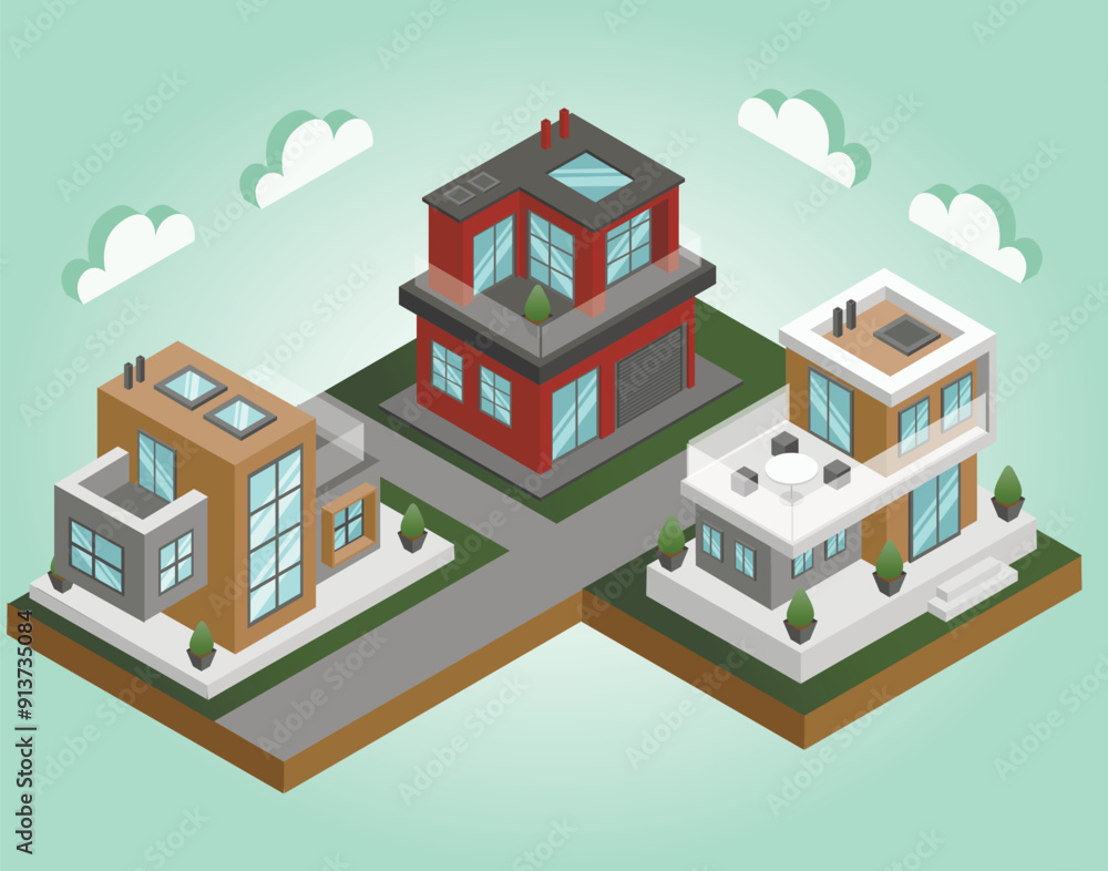 isometric street with modern buildings isometric street with modern buildings