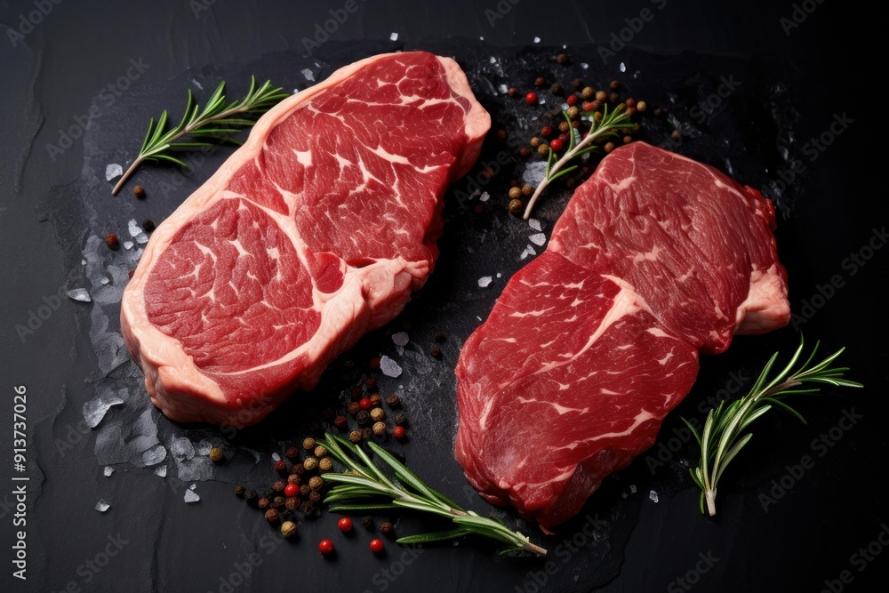 Uncooked Two raw steaks banner. Filet organic. Generate Ai Uncooked Two raw steaks banner. Filet organic. Generate Ai