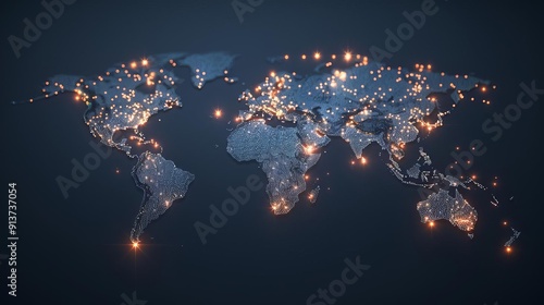 Digital map showing global energy consumption, resources levels, impact analysis photo