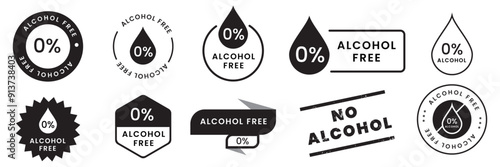 alcohol free icon collection. zero alcohol sign