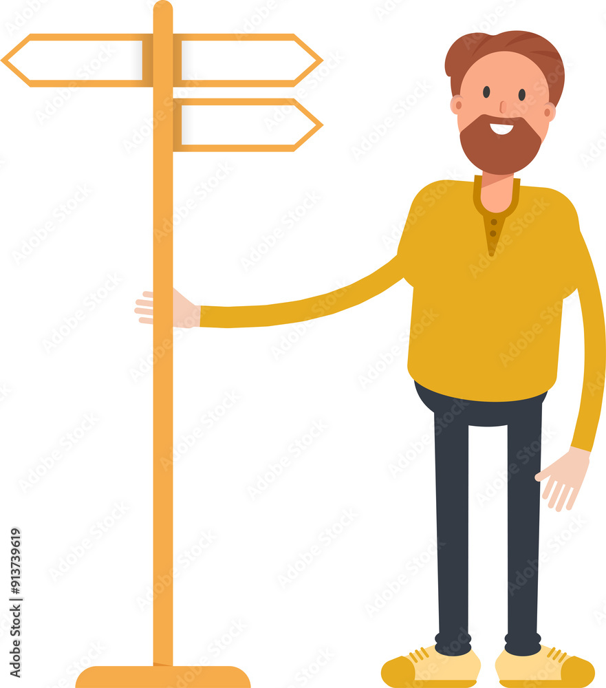 Beard Man Character and Signpost
Beard Man Character and Signpost