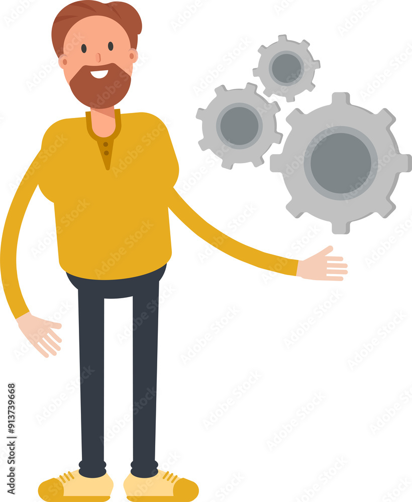 Beard Man Character Holding Gears
Beard Man Character Holding Gears