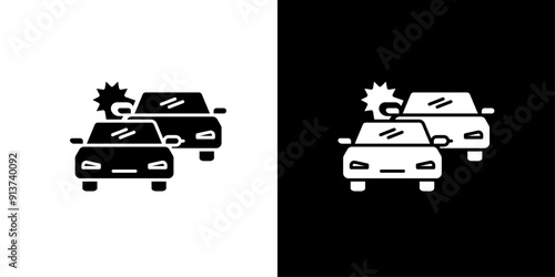 Car crash icon Flat vector set outline