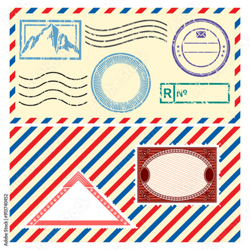 A set of color vector templates for designing a postal envelope.