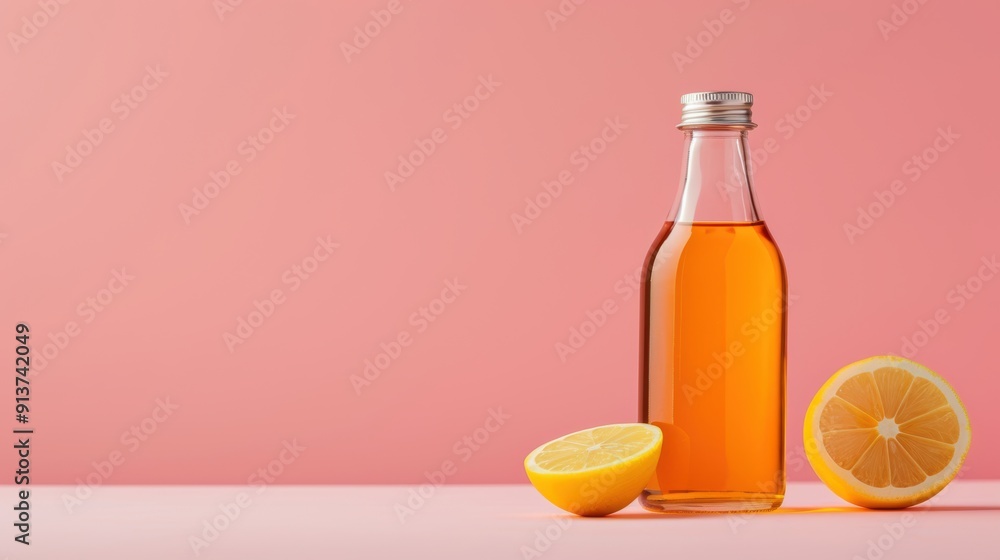 A sleek and modern packaging design for a glass bottle of kombucha. The packaging features a minimalist design with a focus on the ingredients. A sleek and modern packaging design for a glass bottle of kombucha. The packaging features a minimalist design with a focus on the ingredients.