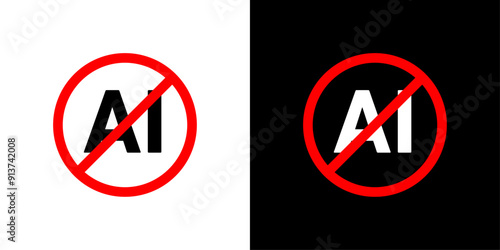 No ai sign Flat vector set outline