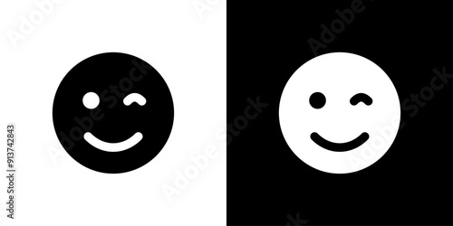 Smile wink icon Flat vector set outline
