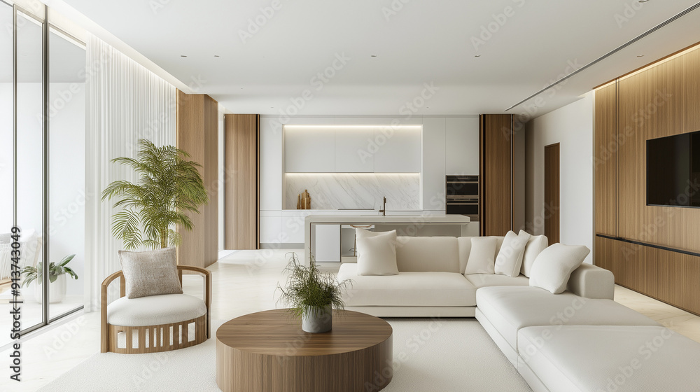 Fototapeta premium Elegant modern living room with a bright