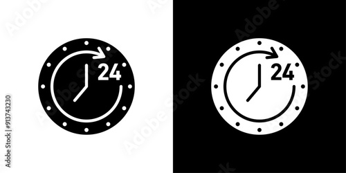 Time twenty four icon Flat vector set outline