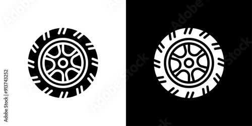 Tire icon Flat vector set outline