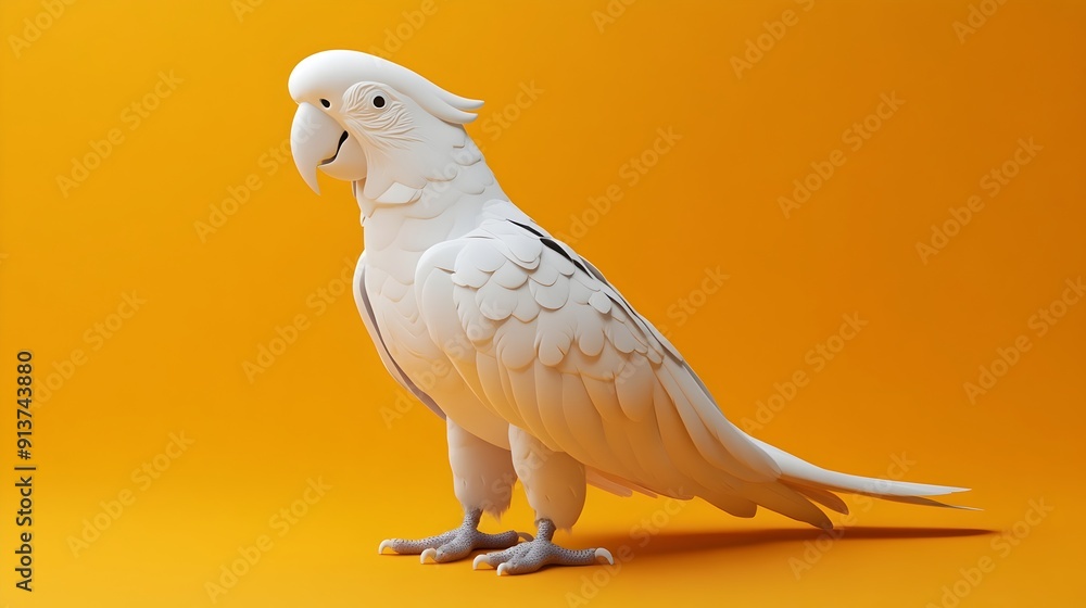 Fototapeta premium Striking White Macaw Parrot Perched on an Orange Background
