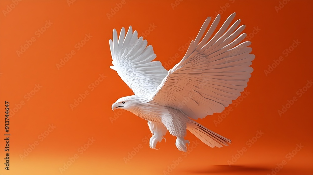 Fototapeta premium Majestic White Eagle Soaring Gracefully Against Vibrant Orange Background