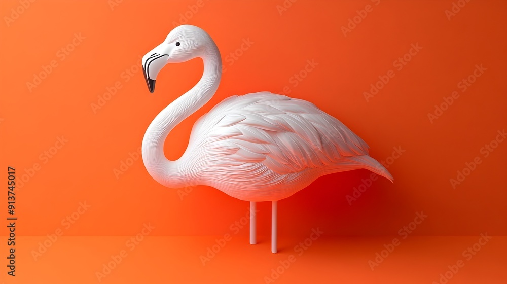 Fototapeta premium Elegant Flamingo Bird on Vivid Orange Background