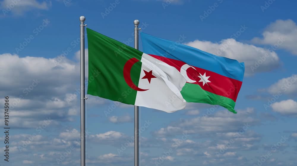 Azerbaijan and Algeria flags flying together, video concept of the relationship, two country cooperation concept Azerbaijan and Algeria flags flying together, video concept of the relationship, two country cooperation concept
