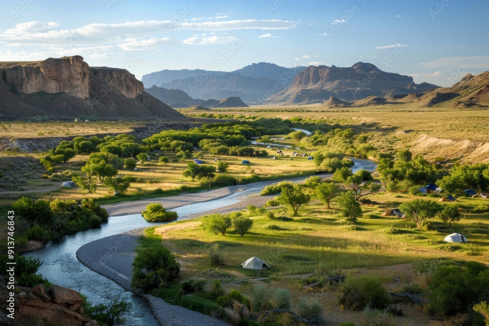Fototapeta premium Desert valleys featuring serene campsites