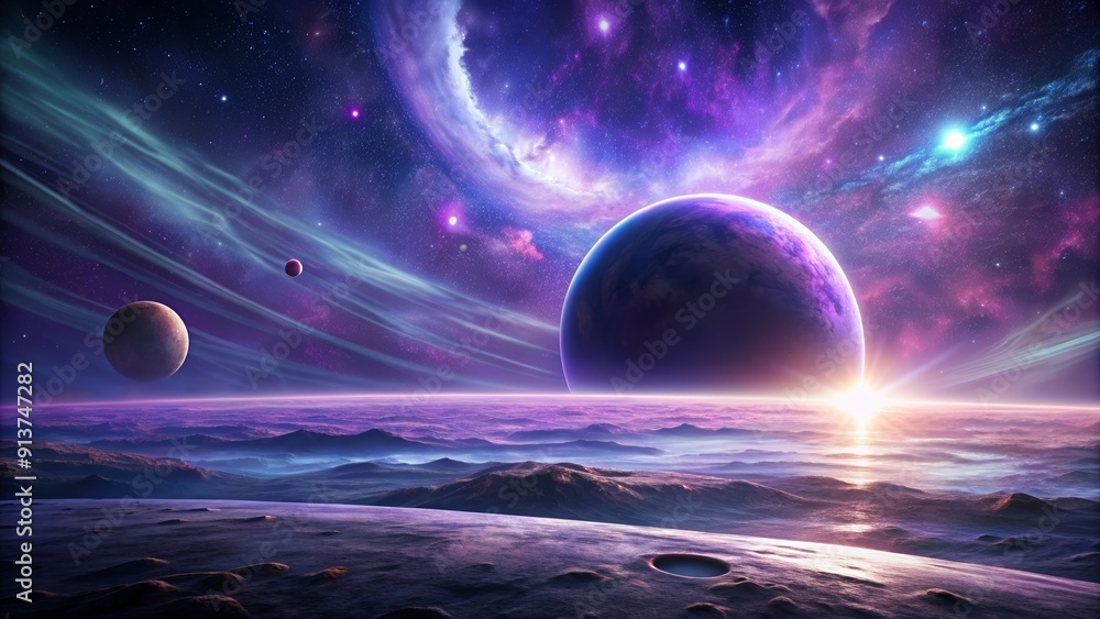 custom made wallpaper toronto digitalSurreal futuristic space scene with a purple planet , space, futuristic, surreal,purple, planet, stars