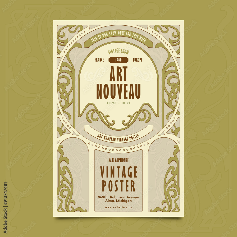 Obraz premium Art nouveau poster template with vintage decorative elements